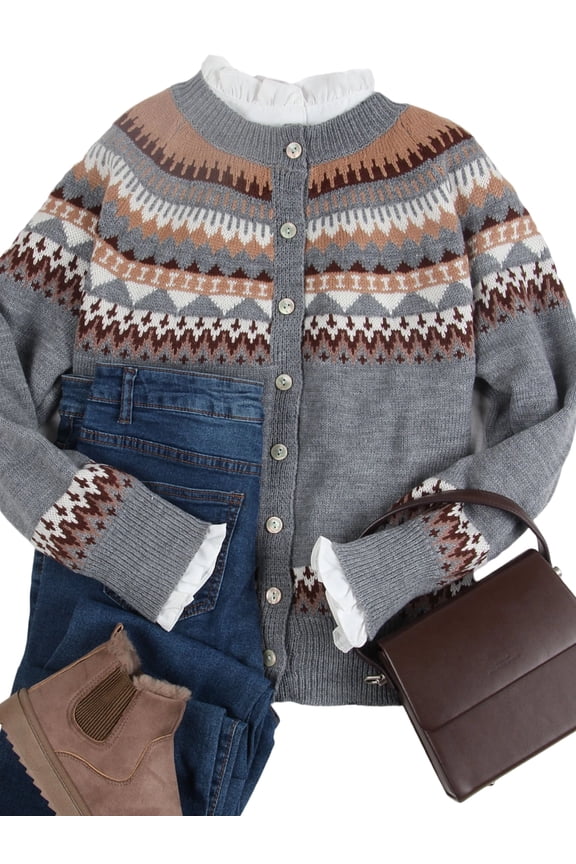 Cardigan Sweaters for Women Fair Isle Sweater Long Sleeve Open Front Buton Down Soft Fall Sweaters Knitted Cardigan S-2XL Alsol Lamesa