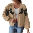 thumbnail image 1 of Cardigan Sweaters for Women Fall Fashion 2025 Bow Open Front Long Sleeve Knit Sweater Tops Cute Winter Clothes, 1 of 4