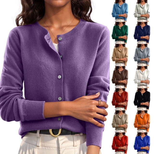 Cardigan Sweaters for Women Fall Solid Button Up Knit Tops Lightweight Trendy Warm Soft Clothes Dark Green M