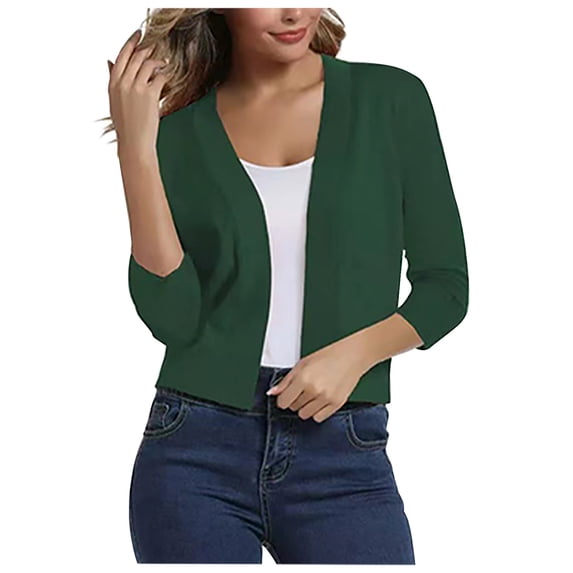 Cardigan Sweaters for Women Fall Winter Casual Loose Knitted Open Front Outwear Cropped Solid Color Comfy Tops,Green 1,M
