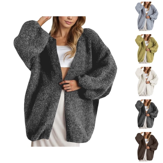 Cardigan Sweaters for Women Fall Winter Long Lantern Sleeve Loose Casual Open Front Fuzzy Sweater Coats Outerwear