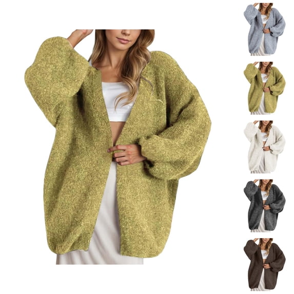 Cardigan Sweaters for Women Fall Winter Long Lantern Sleeve Loose Casual Open Front Fuzzy Sweater Coats Outerwear