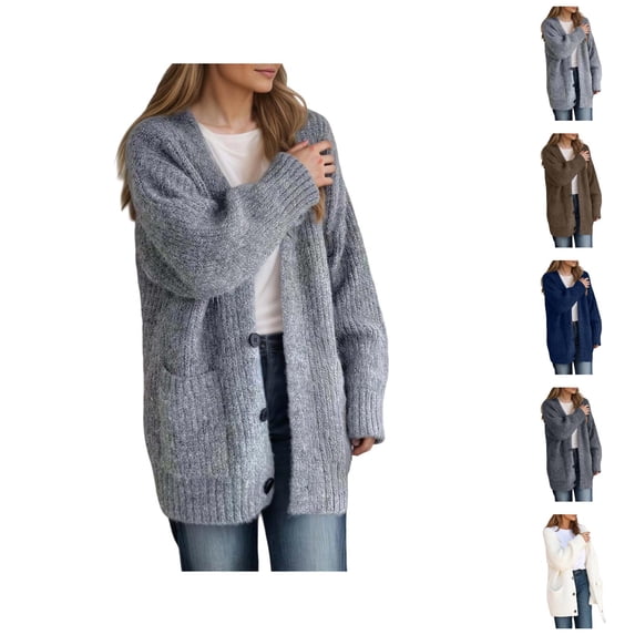 Cardigan Sweaters for Women Fall Winter Long Sleeve Loose Casual V Neck Button Down Ribbed Knit Sweater Coats with Pockets