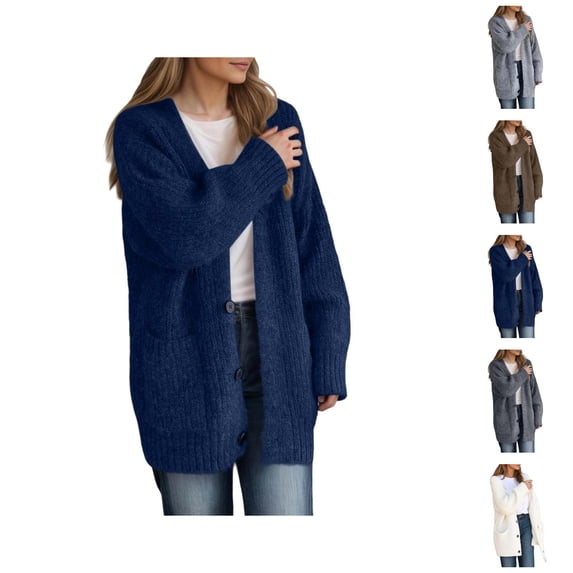Cardigan Sweaters for Women Fall Winter Long Sleeve Loose Casual V Neck Button Down Ribbed Knit Sweater Coats with Pockets