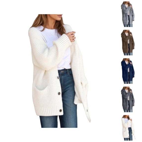 Cardigan Sweaters for Women Fall Winter Long Sleeve Loose Casual V Neck Button Down Ribbed Knit Sweater Coats with Pockets