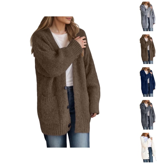 Cardigan Sweaters for Women Fall Winter Long Sleeve Loose Casual V Neck Button Down Ribbed Knit Sweater Coats with Pockets
