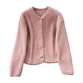 thumbnail image 1 of Cardigan Sweaters for Women Fleece Long Sleeve Coat Button Jacket Solid Color Winter Outwear Fuzzy Casual Sweatshirt (Pink S), 1 of 3