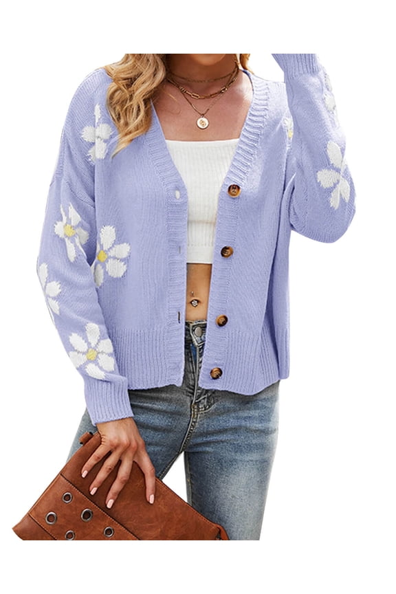 Cardigan Sweaters for Women Floral Print Loose Casual Button Down Open Front Cute Knit Flower Cardigans Alsol Lamesa