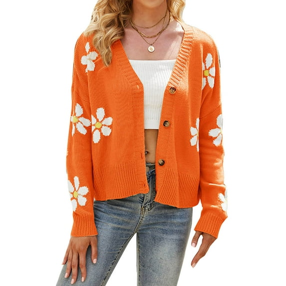 Cardigan Sweaters for Women Floral Print Loose Casual Button Down Open Front Cute Knit Flower Cardigans Sweater Alsol Lamesa