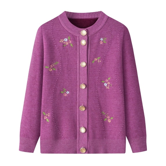 Cardigan Sweaters for Women Flower Embroidered Button Up Long Sleeve Knit Sweater Fall Winter Warm Top Relaxed Fit Light Sweaters for Women XXXL