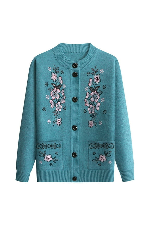 Cardigan Sweaters for Women Hemlock Button Down Cardigan Sweaters Middle Elderly Long Sleeve Knitted Jackets With Pockets Sweater