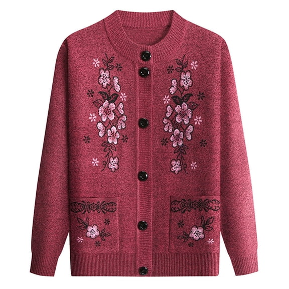 Cardigan Sweaters for Women Hemlock Button Down Cardigan Sweaters Middle Elderly Long Sleeve Knitted Jackets With Pockets Sweater