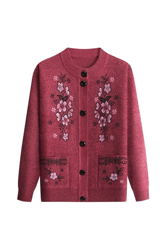 Cardigan Sweaters for Women Hemlock Button Down Cardigan Sweaters Middle Elderly Long Sleeve Knitted Jackets With Pockets Sweater