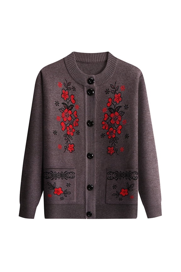 Cardigan Sweaters for Women Hemlock Button Down Cardigan Sweaters Middle Elderly Long Sleeve Knitted Jackets With Pockets Sweater