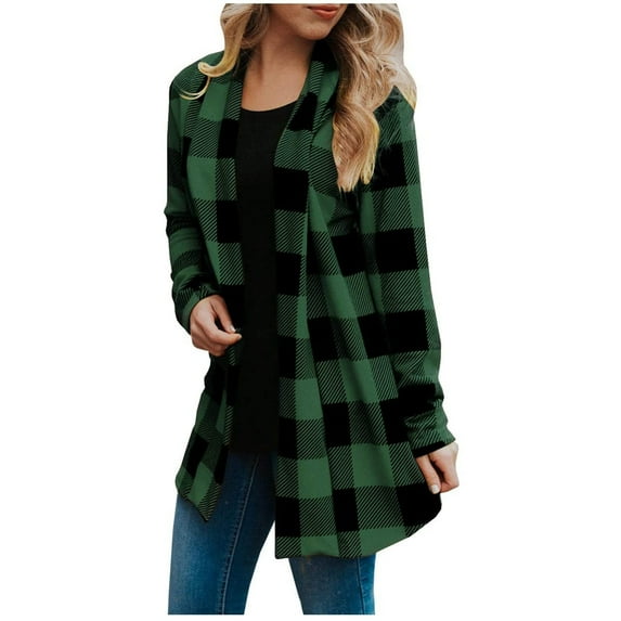 Cardigan Sweaters for Women Hemlock Long Sleeve Jacket Plaid Cardigan Fall Fashion Checkered Coat Top Sweater