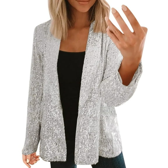 Cardigan Sweaters for Women Hemlock Sequins Jacket Casual Long Sleeve Glitter Party Shiny Lapel Rave Outerwear Jacket With Pocket Sweater