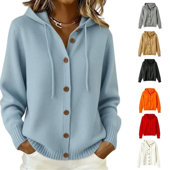Cardigan Sweaters for Women Hooded Long Sleeve Button Front Loose Outwear Casual Soft Knit Sweaters Tops