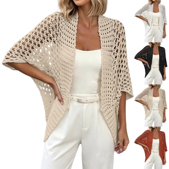 Cardigan Sweaters for Women Kelon Women's Open Front Crochet Shawl Cardigan - Mesh Knit Dolman Sleeve Cape Top, Lightweight Bohemian Summer Wrap, S