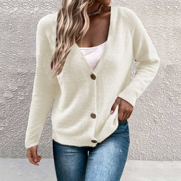 Cardigan Sweaters for Women Knit Button Up Light White Sweaters for Women Comfort Colors Fall Clothes Ladies Cardigans