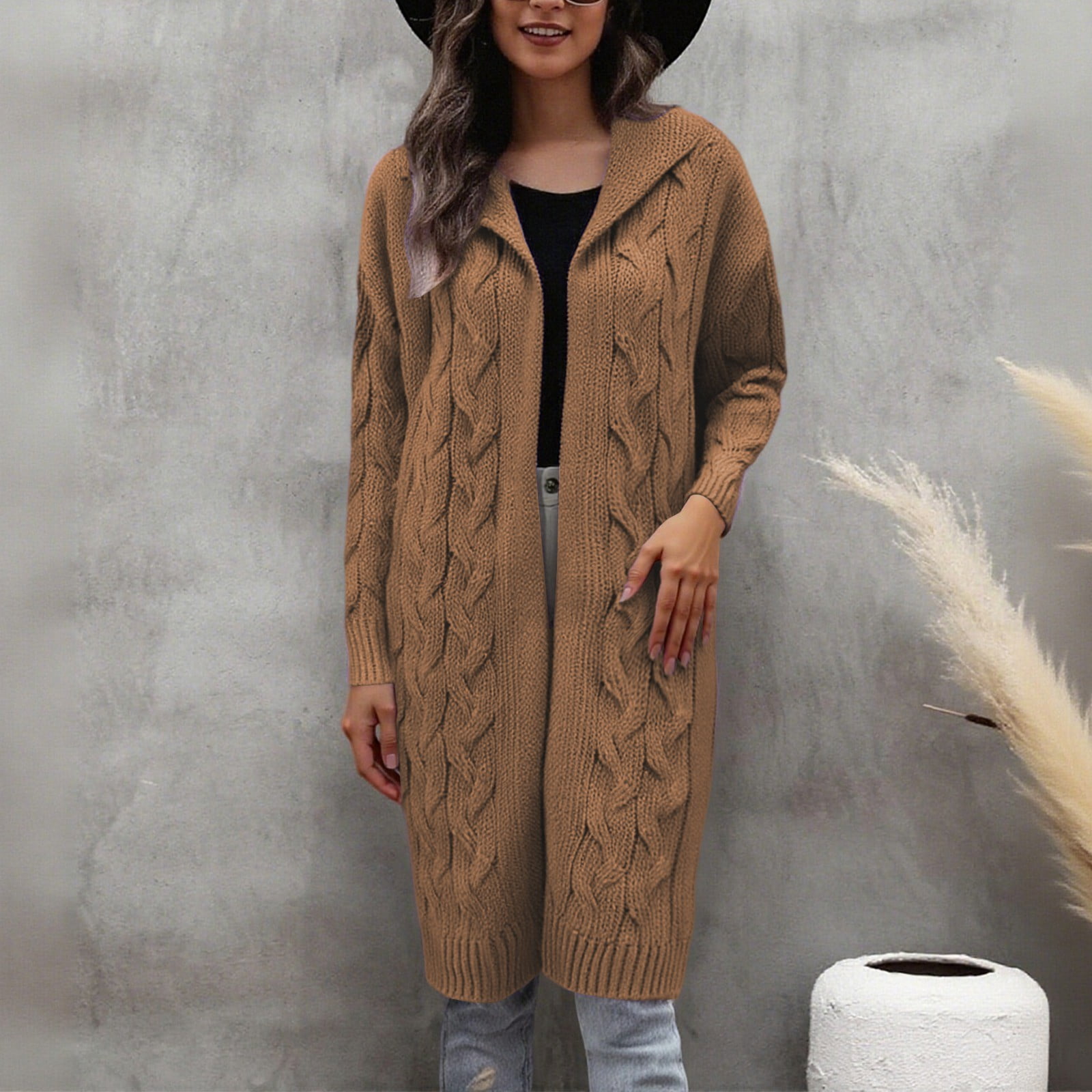 Cardigan Sweaters for Women Knit Light Coffee Long Sweaters for Women ...