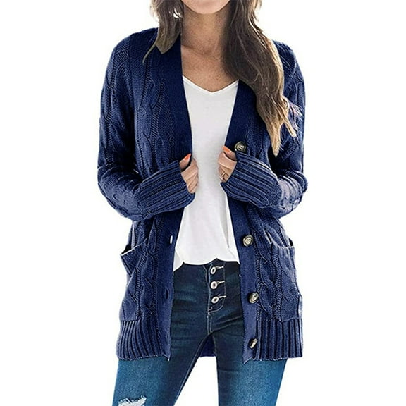Cardigan Sweaters for Women Knitted Button Up Lightweight Navy Cardigan Warm Cardigan Women Fall Clothes Trendy Sweaters for Women