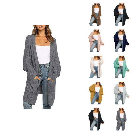 Cardigan Sweaters for Women Lantern Sleeve Open Front Knit Sweater Coat with Pockets Womens Cardigan Sweaters