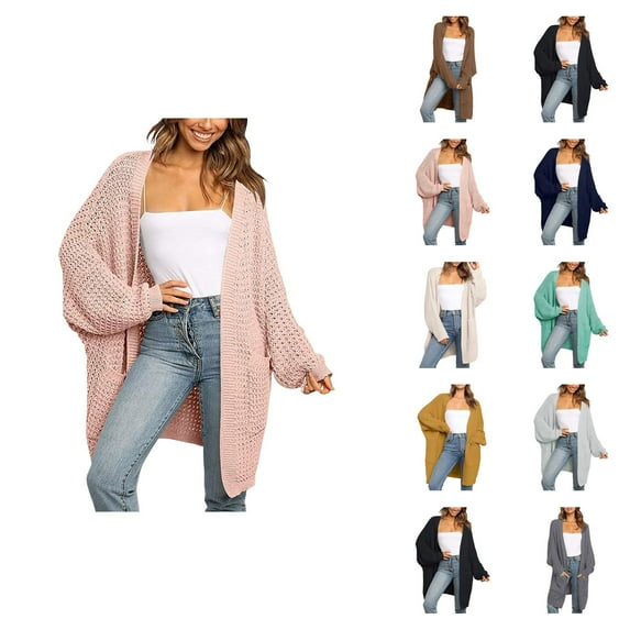 Cardigan Sweaters for Women Lantern Sleeve Open Front Knit Sweater Coat with Pockets Womens Cardigan Sweaters