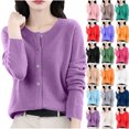 thumbnail image 1 of Cardigan Sweaters for Women Lightweight Casual Crew Neck Long Sleeve Tops Solid Color Button-Up Fashionable Fisherman Cable Knit Sweater, 1 of 6