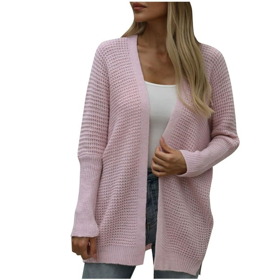 Cardigan Sweaters for Women Lightweight Casual Knit Solid Color Open Front Top Casual Knitted Lounge Sweater Coat (Pink XL)