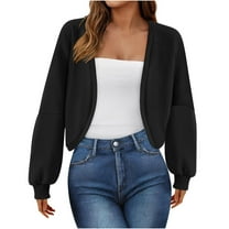 Cardigan Sweaters for Women Lightweight Cropped Jacket Open Front Knit Top Long Sleeve Casual Loose Short Coat (Black L)