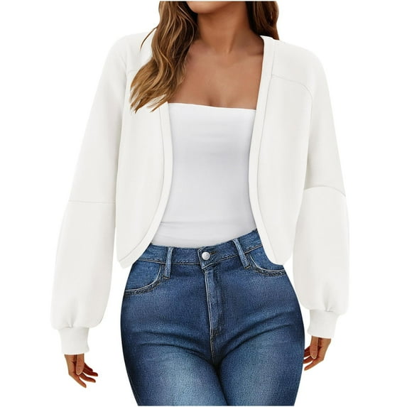 Cardigan Sweaters for Women Lightweight Cropped Jacket Open Front Knit Top Long Sleeve Casual Loose Short Coat (White S)
