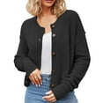 thumbnail image 1 of Cardigan Sweaters for Women Lightweight Long Sleeve Button Down Loose Short Solid Color Fall Coat,Black,M, 1 of 5