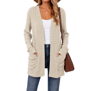 Cardigan Sweaters for Women Lightweight Long Sleeve Open Front Ribbed Knit Cardigans with Pockets Fall Winter Casual Outerwear