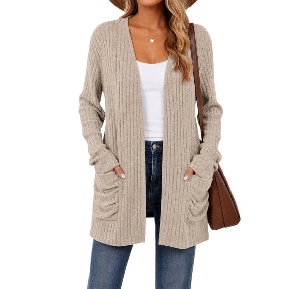 Cardigan Sweaters for Women Lightweight Long Sleeve Open Front Ribbed Knit Cardigans with Pockets Fall Winter Casual Outerwear