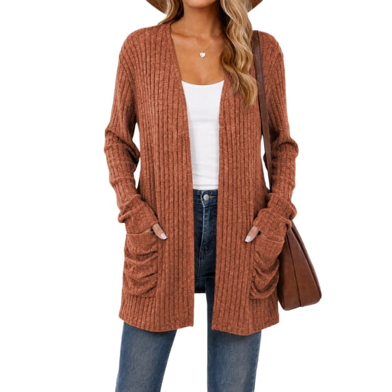 Cardigan Sweaters for Women Lightweight Long Sleeve Open Front Ribbed Knit Cardigans with Pockets Fall Winter Casual Outerwear
