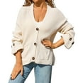 thumbnail image 1 of Cardigan Sweaters for Women Lightweight Loose Fit V Neck Long Sleeve Solid Color Button Knit Sweater with Pockets Soft Relaxed Women'sCardigans, 1 of 5