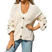 Cardigan Sweaters for Women Lightweight Loose Fit V Neck Long Sleeve Solid Color Button Knit Sweater with Pockets Soft Relaxed Women'sCardigans