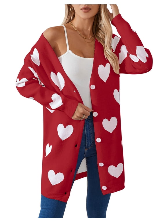 Cardigan Sweaters for Women Lightweight Soft Knit Button Down Long Sleeve Heart Sweaters Outerwear Alsol Lamesa