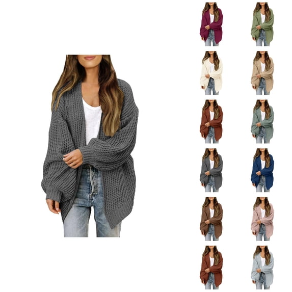 Cardigan Sweaters for Women Long Lantern Sleeve Loose Casual Open Front Knit Cardigans Coat Outerwear Fall Winter Tops