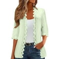 thumbnail image 1 of Cardigan Sweaters for Women Long Length 3/4 Sleeve Collarless Pleated Open Front Shrugs Elegant Fall Outfits, 1 of 6
