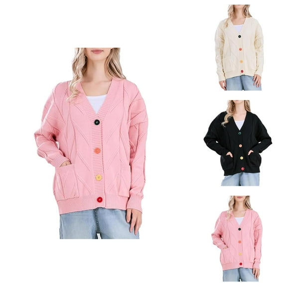 Cardigan Sweaters for Women Long Sleev V-Neck Loose Fit Casual Sweater Jacket with Pockets Womens Cardigan Sweaters