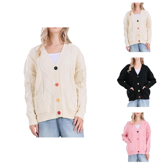 Cardigan Sweaters for Women Long Sleev V-Neck Loose Fit Casual Sweater Jacket with Pockets Womens Cardigan Sweaters