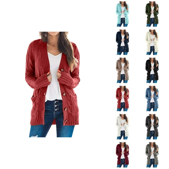 Cardigan Sweaters for Women Long Sleeve Button Cable Knitted Sweater Jacket Coat with Pockets Womens Cardigan Sweaters