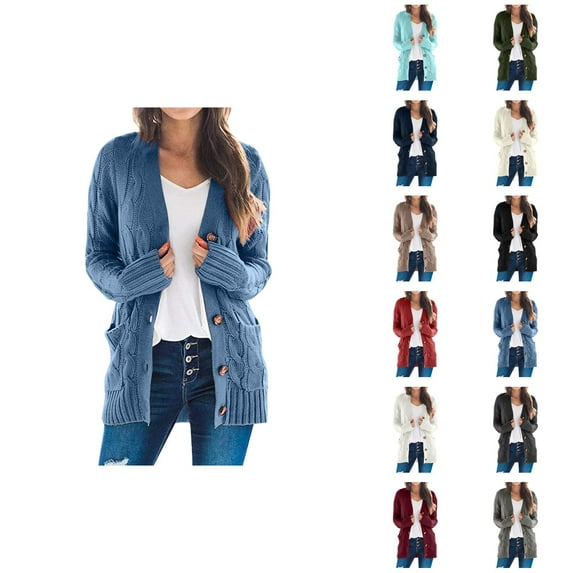 Cardigan Sweaters for Women Long Sleeve Button Cable Knitted Sweater Jacket Coat with Pockets Womens Cardigan Sweaters