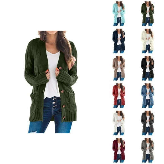 Cardigan Sweaters for Women Long Sleeve Button Cable Knitted Sweater Jacket Coat with Pockets Womens Cardigan Sweaters