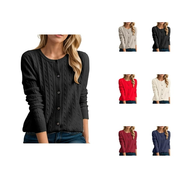 Cardigan Sweaters for Women Long Sleeve Button Crewneck Slim Fit Knitted Sweater Jacket Coat Womens Cardigan Sweaters