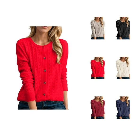 Cardigan Sweaters for Women Long Sleeve Button Crewneck Slim Fit Knitted Sweater Jacket Coat Womens Cardigan Sweaters