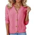 thumbnail image 1 of Cardigan Sweaters for Women Long Sleeve Button Down V Neck Spring Fall Casual Hot Pink Cardigan XXXL, 1 of 6