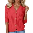 thumbnail image 1 of Cardigan Sweaters for Women Long Sleeve Button Down V Neck Spring Fall Casual Red Cardigan XL, 1 of 7