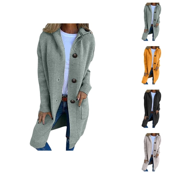 Cardigan Sweaters for Women Long Sleeve Button Hooded Knitted Sweater Coat with Pockets Womens Cardigan Sweaters